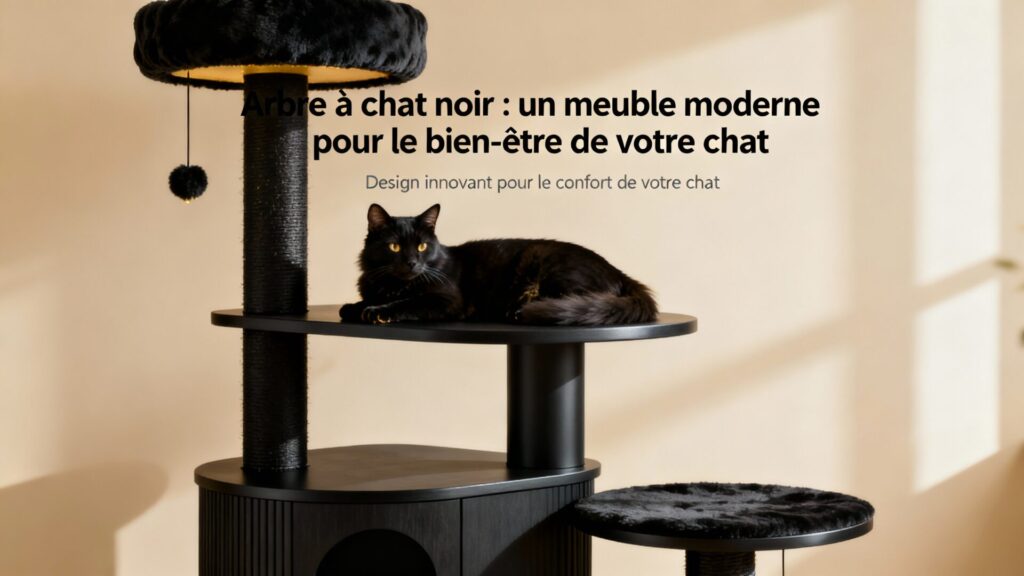 Arbre à chat noir : un meuble moderne pour le bien-être de votre chat avec texte