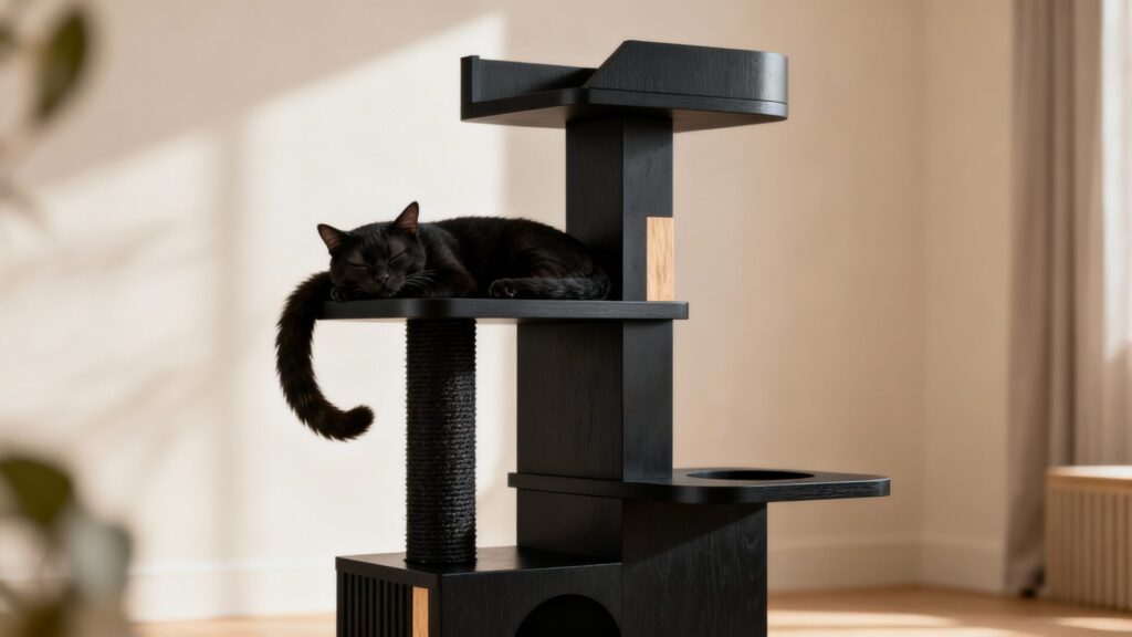 Arbre à chat noir : un meuble moderne pour le bien-être de votre chat sans aucun texte