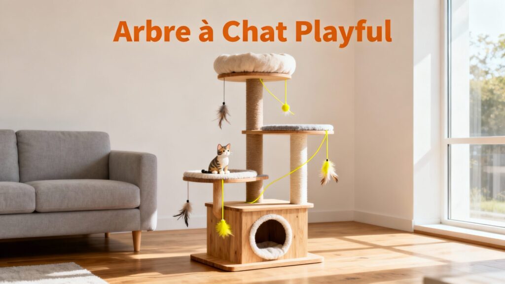 Arbre à chat original pour un intérieur design et ludique avec texte