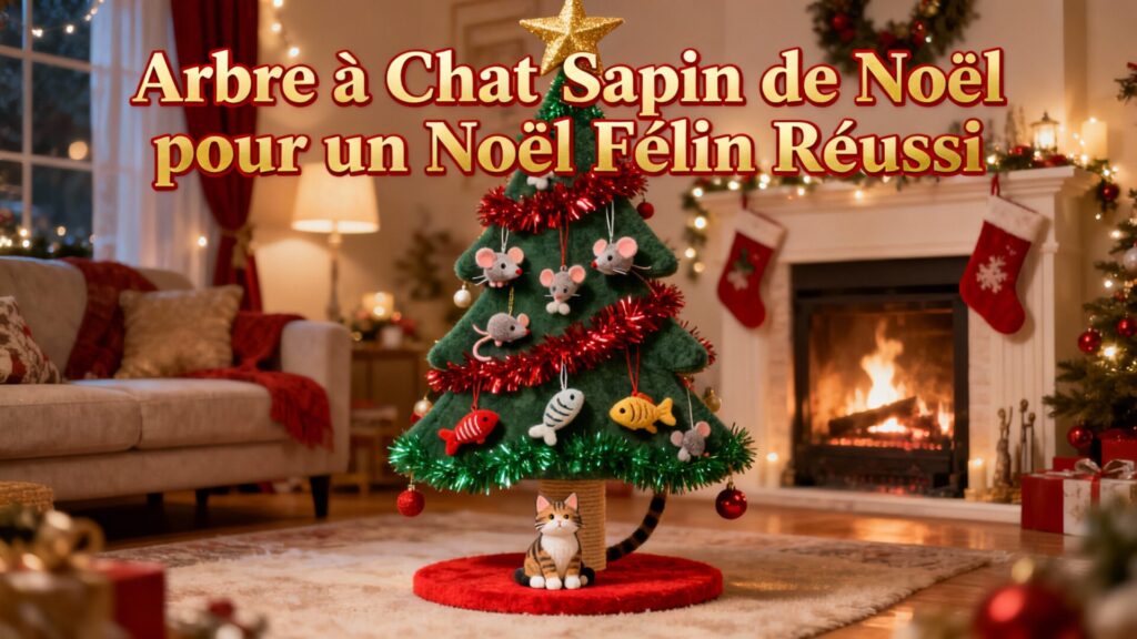 Arbre à chat sapin de noël pour un Noël félin réussi avec texte