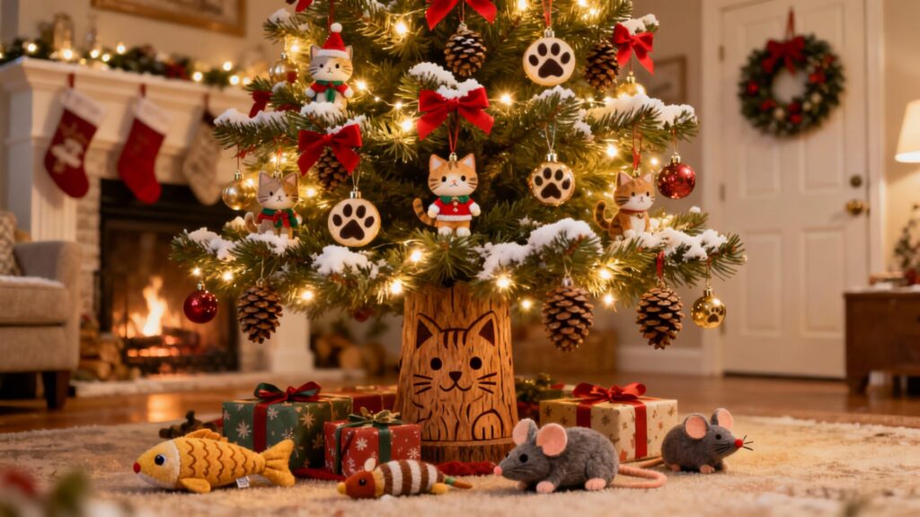 Arbre à chat sapin de noël pour un Noël félin réussi sans aucun texte