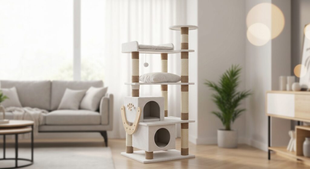 Choisir un arbre à chat blanc chic et facile à intégrer sans aucun texte