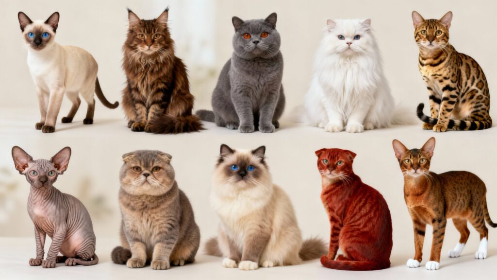 Les 10 grandes courses de chats et leurs besoins essentiels sans aucun texte