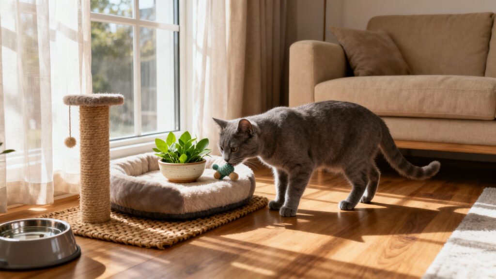 Où doit-on mettre l'herbe à chat pour favoriser le bien-être félin ? 