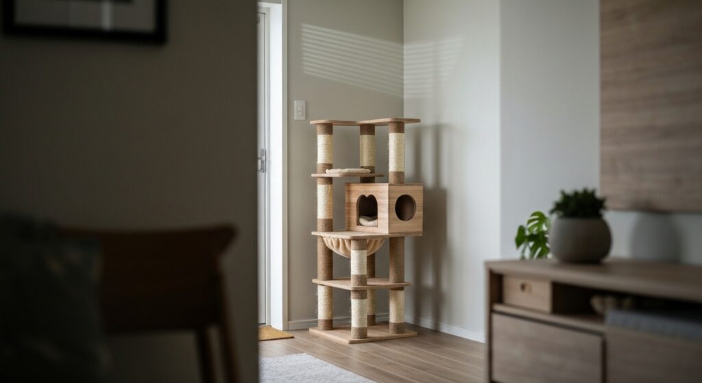 Où placer l'arbre à chat dans la maison : conseils pratiques sans aucun texte