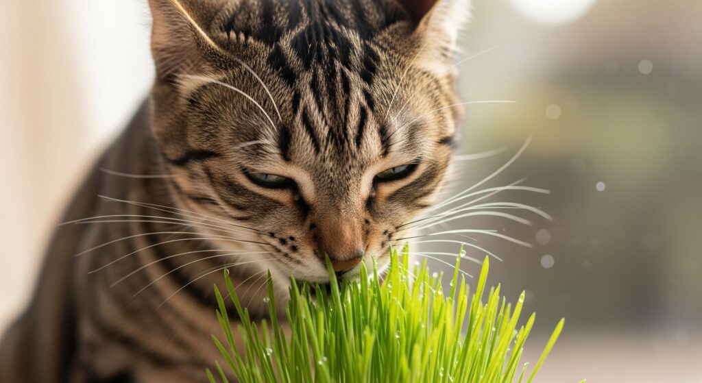 Donner de l'herbe à chat : bienfaits et fréquence recommandées sans aucun texte