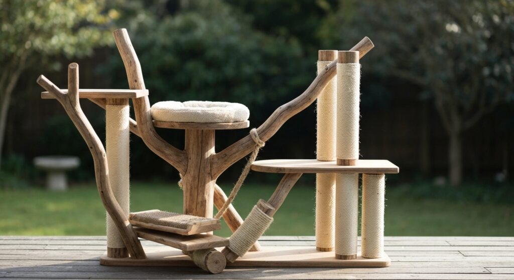 Arbre à chat en bois flotté esthétique et fonctionnel sans aucun texte