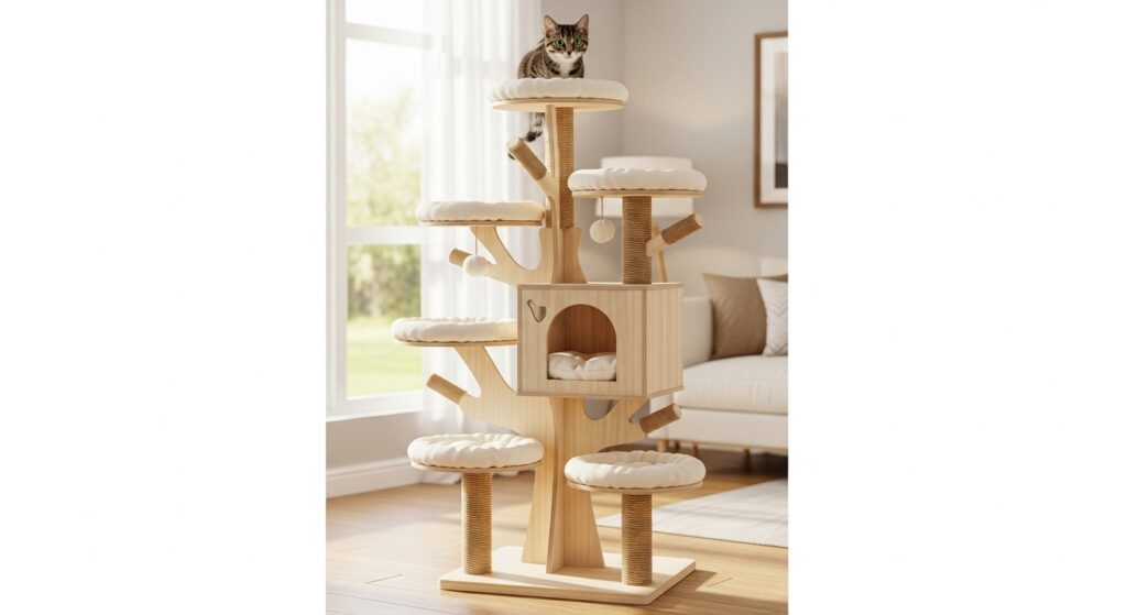 Arbre à chat azkara : design naturel et confort pour votre chat sans aucun texte